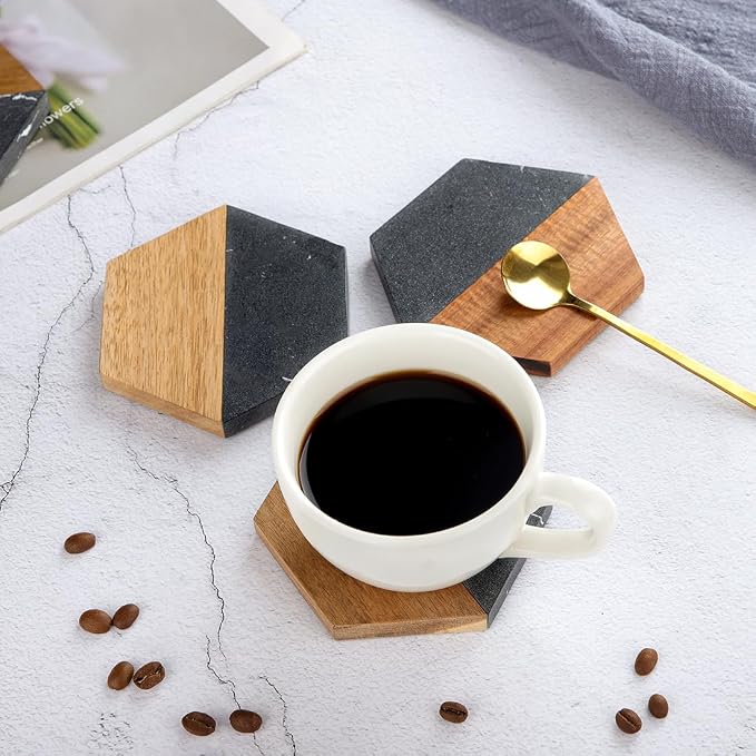 WLWNWFT Wood Black Marble Coasters - Image 5