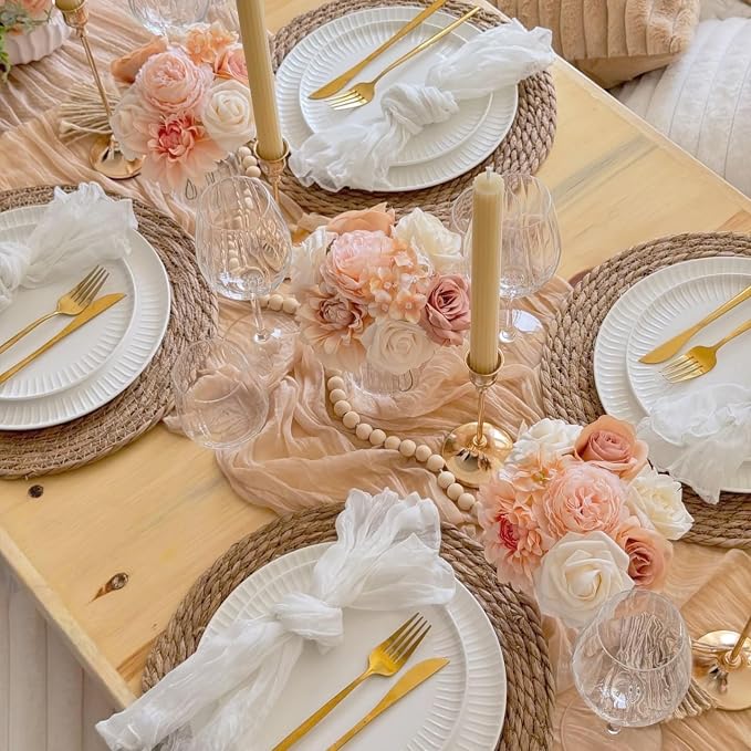 10 Pack Champagne Cheesecloth Table Runner 35x120 Inches, Boho Gold Cheese - Image 8