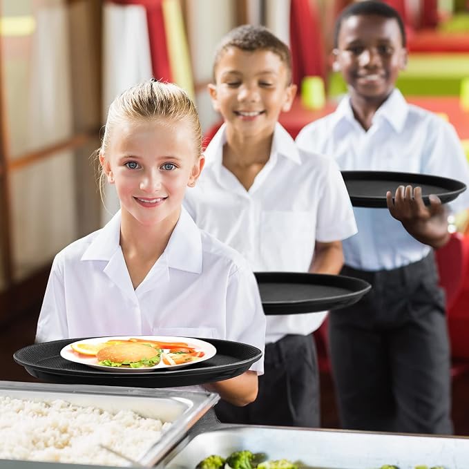 Zopeal 8 Pieces Black Round Restaurant Serving Tray, Plastic Non Slip Surface - Image 6