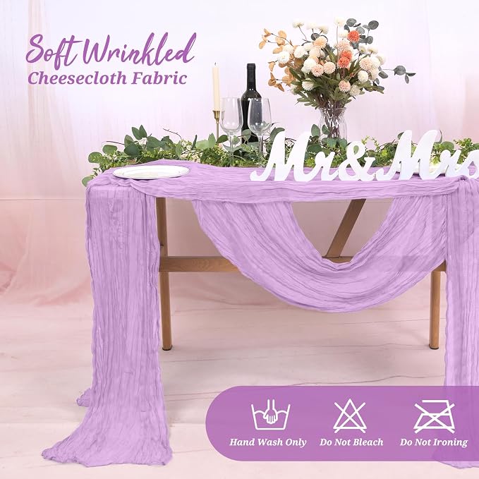 Pesonlook Cheesecloth Table Runner Light Purple, 20 Pack 17.7x108 inch - Image 8
