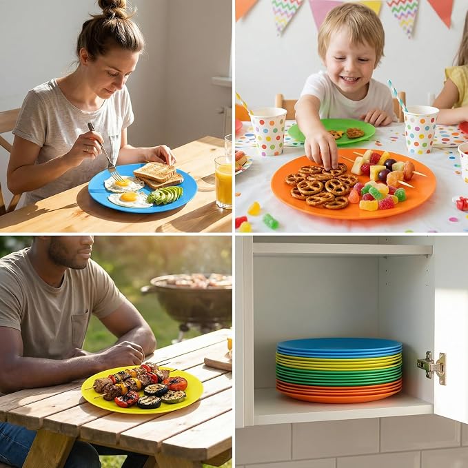 AOYITE 10 inch Plastic Plates Reusable Set 12, BPA Free Kids Plate Rainbow | - Image 8