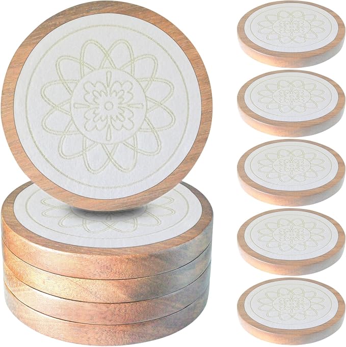 5 Pack Wood Coasters for Drinks, Minacun Absorbent Coaster Set, Drinks Coasters by Unknown