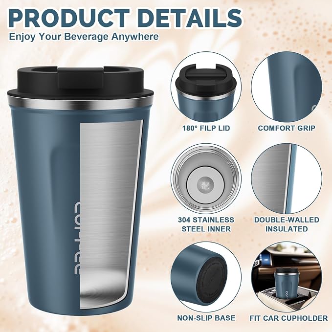 MOMSIV 12oz Travel Coffee Mug, Insulated Coffee Cup - Image 5