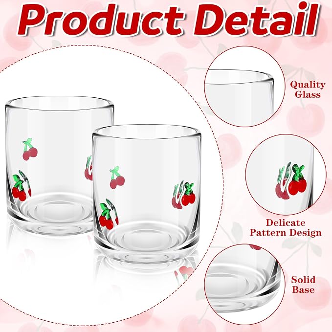 SiliFine 2 Pcs Cherry Icon Juice Glasses - 14oz Red Cherry Stemless Wine - Image 5