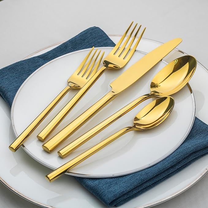 Alata Potter Gold 20-Piece Forged Silverware Set, Service - Image 2