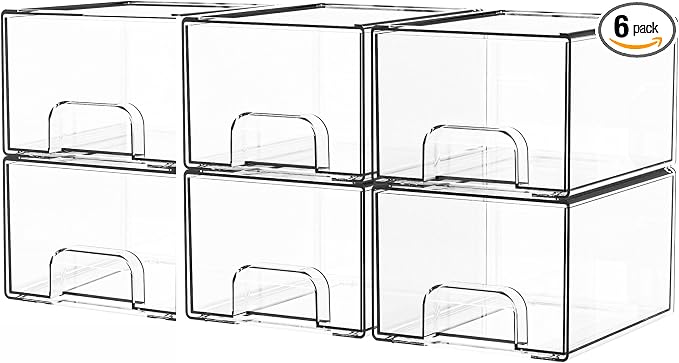 6 Pack Small Stackable Storage Drawers, 4.4 Inch Tall Stacking Acrylic Clear by Yieach