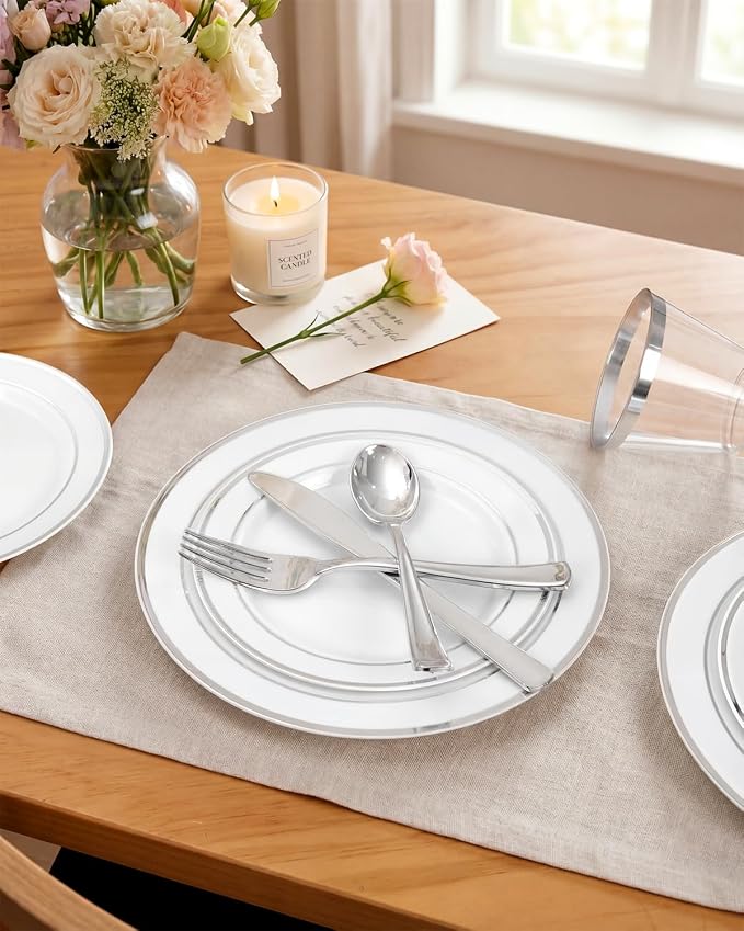bUCLA 300PCS Silver Disposable Plastic Dinnerware Set - Image 9