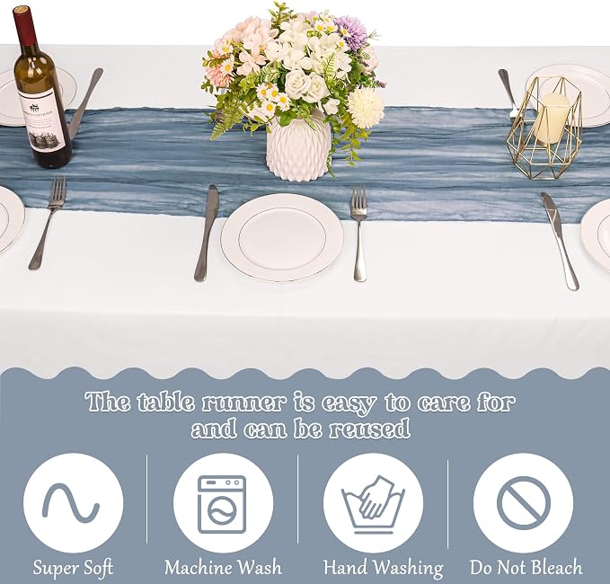 10 Pack Dusty Blue Cheesecloth Table Runner 6FT Boho Gauze Fabric Table Runner - Image 4