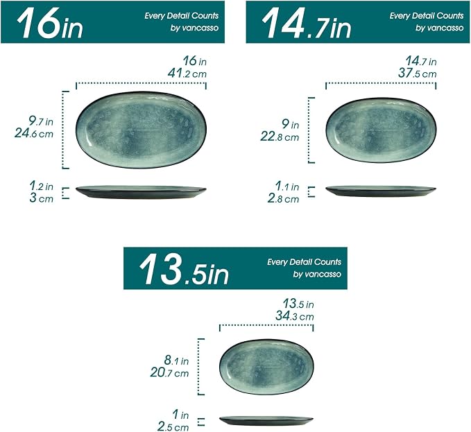 vancasso Ceramic Serving Platters Set of 3, Oval 16/14.7/13.5 Inch Stoneware - Image 2