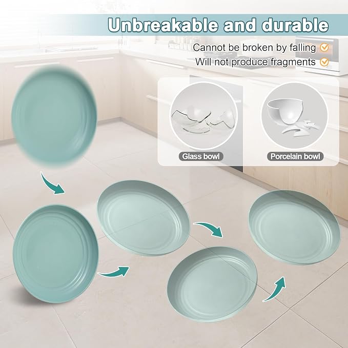 HEYCOME 12 Pcs Unbreakable Deep Dessert Plates Set, 8 inch Reusable Plastic - Image 5