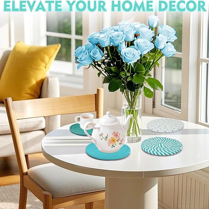 4.8 Inch Drink Coasters Set of 4, Large Fabric Cotton Absorbent Coasters - Image 6