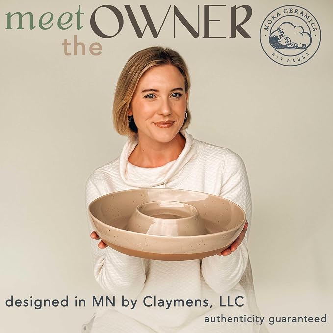 Mora Ceramic Chips and Dip Serving Tray: Large Divided Party Bowl Set - Image 3