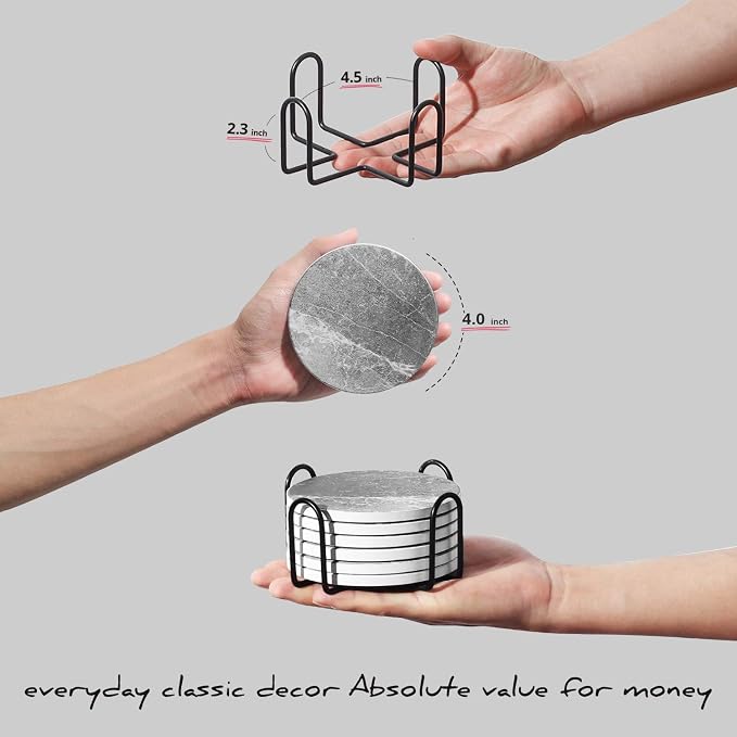 LIFVER Coasters for Drinks Absorbent, Living Room Decor, Ceramic Coasters Set - Image 4