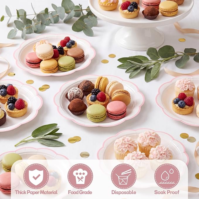 30 Pcs Pink and White Paper Plates, 9 Inch White Plates - Image 4
