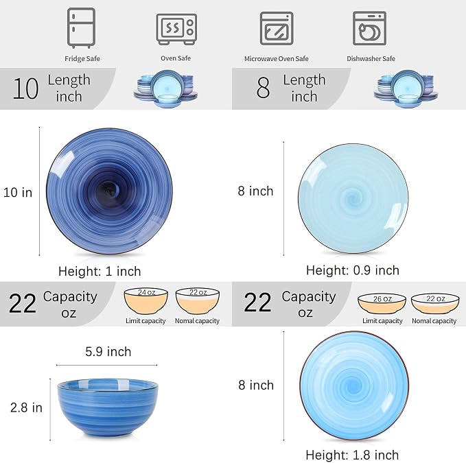 Selamica Ceramic Plates and Bowls Set, 24 Pieces Dinnerware Sets - Image 3