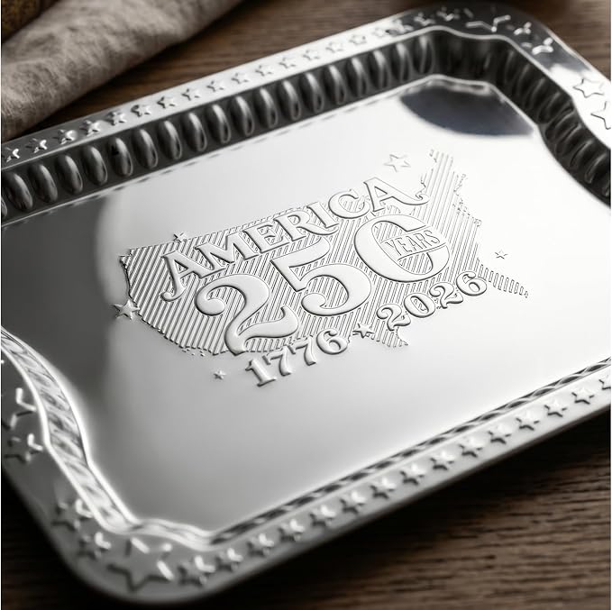 4 Pack America 250th Anniversary 1776-2026 Silver Serving Trays by Zenovlux