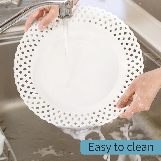 Large White Dinner Plates 12 inch, Ceramic Dinner Plates Set of 4, Basketweave - Image 5