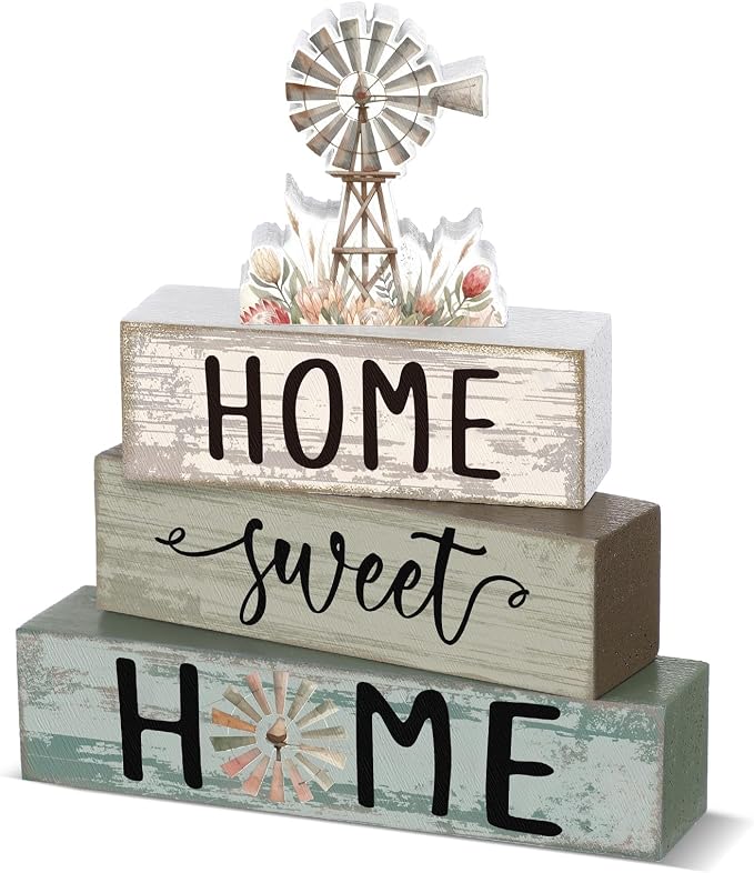 Cinnvoice 4 Pcs Summer Windmill Wooden Block Decor Farmhouse Tiered Tray Signs by Cinnvoice