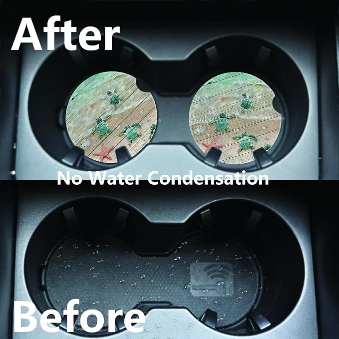 2pcs Cute Sea Turtles Car Coasters, Absorbent Universal neoprener Cup Holder - Image 5