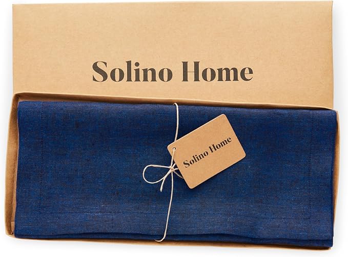 Solino Home 100% Pure Linen Dining Table Runner Blue, Athena 14 x 72 in | Table - Image 5