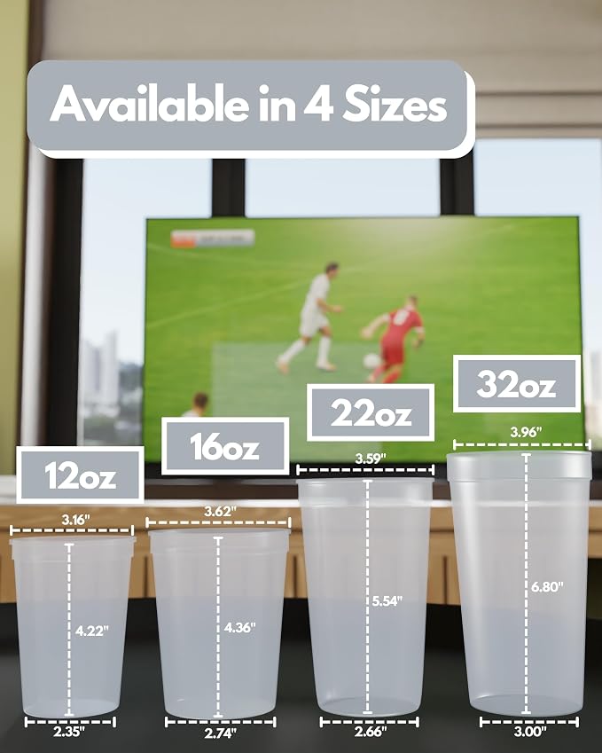 PartyPrints 10 Pack 16 oz Clear Reusable Blank Plastic Cups, Stadium Cups Bulk - Image 3