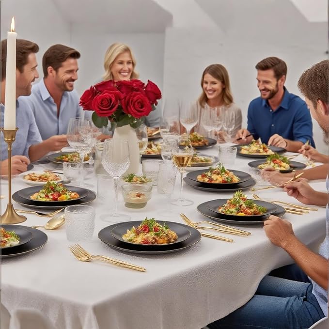 EI 80pcs Black and Gold Dinner Plates Disposable 10.25inch, Plastic Party - Image 8