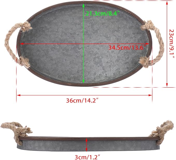 Hipiwe Galvanized Metal Iron Tray Industrial Farmhouse Decor Serving Trays | - Image 7