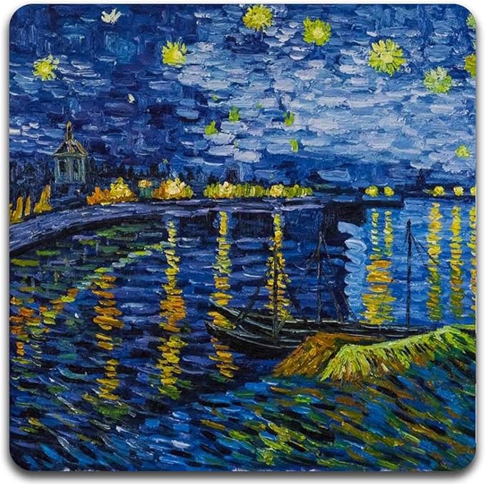 Van Gogh Style Watercolor Painting Square Coaster Set of 4 | Square Coaster Set - Image 3