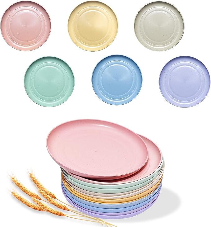 SHECIPIN 12 PACK 6 Inches Lightweight Mini Wheat Straw Plates, Reusable Plate by SHECIPIN