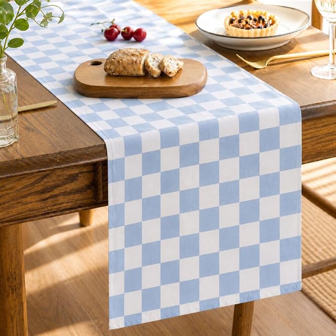 Folkulture Summer Table Runner 72 Inches Long | Blue Checkered | Table Runner by FOLKULTURE