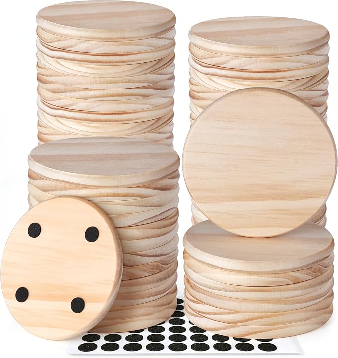 60 PCS Unfinished Wood Coasters, Solid Wooden Blanks by GOHDODD