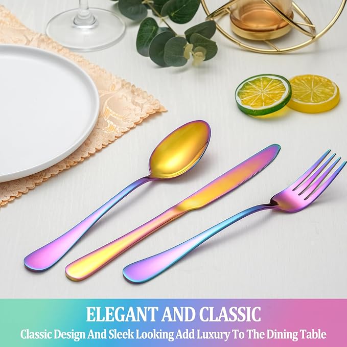40 Pcs Rainbow Silverware Set Service - Image 6