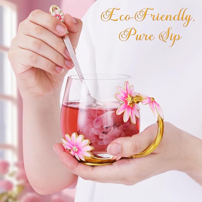 Women Glass Tea Coffee Pretty Cup Set Cute Mug You Are My Sunshine Sunflower - Image 2