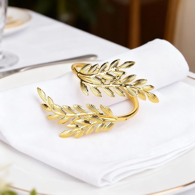 Napkin Rings 10Pcs Metal Gold Wheat Ear Shape Napkin Holder - Image 3