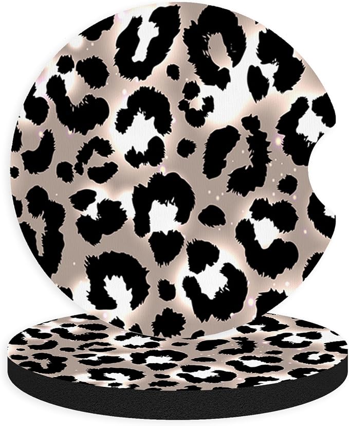 2pcs Cute Leopard Print Car Coasters, Absorbent Universal neoprener Cup Holder by Unknown
