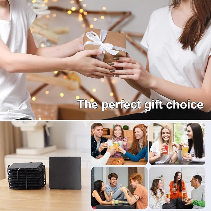 60 PCS Slate Coasters Set, 4 Inch Black Square Stone Coasters Bulk - Image 7