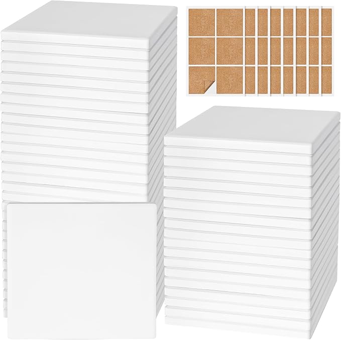 48 PCS Ceramic Tiles for Crafts, Unglazed Matte Coasters by GOHDODD