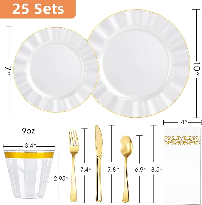175PCS White Plastic Dinnerware Set, Wavy Plates - Image 3