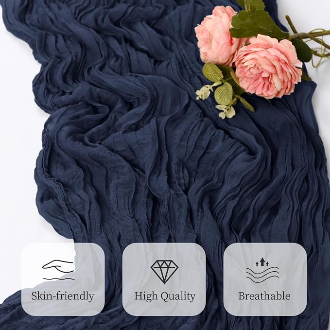 12 Pack Navy Blue Cheesecloth Table Runner 17x108 Inch Semi Sheer Boho Gauze - Image 5