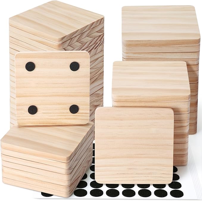 60 PCS Unfinished Wood Coasters, Solid Wooden Blanks by GOHDODD
