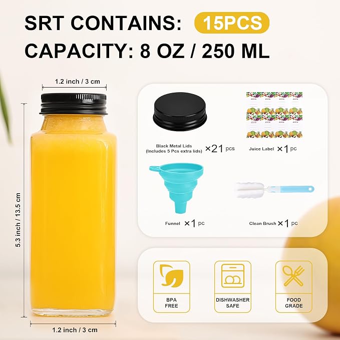15 Pack 8 oz Glass Juice Bottles - Image 3