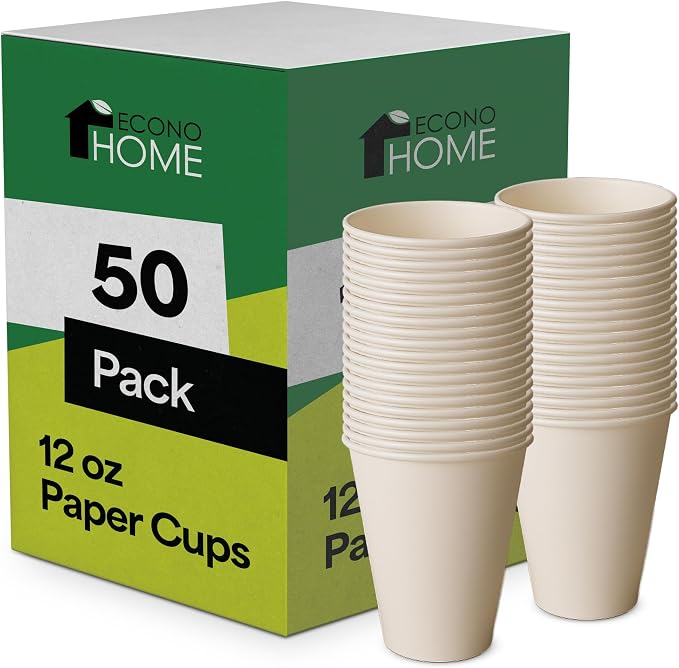 EconoHome 12 oz 50 Pack Disposable Coffee Paper Cups by EconoHome