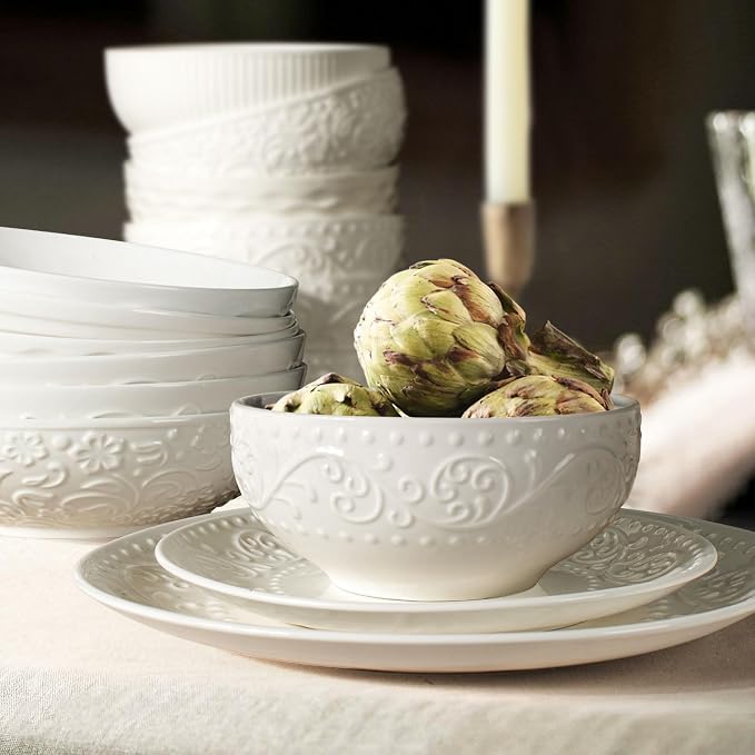 Ceramic Cereal Bowls 26 oz, Embossment Soup Bowls Set of 4, Dishwasher - Image 8