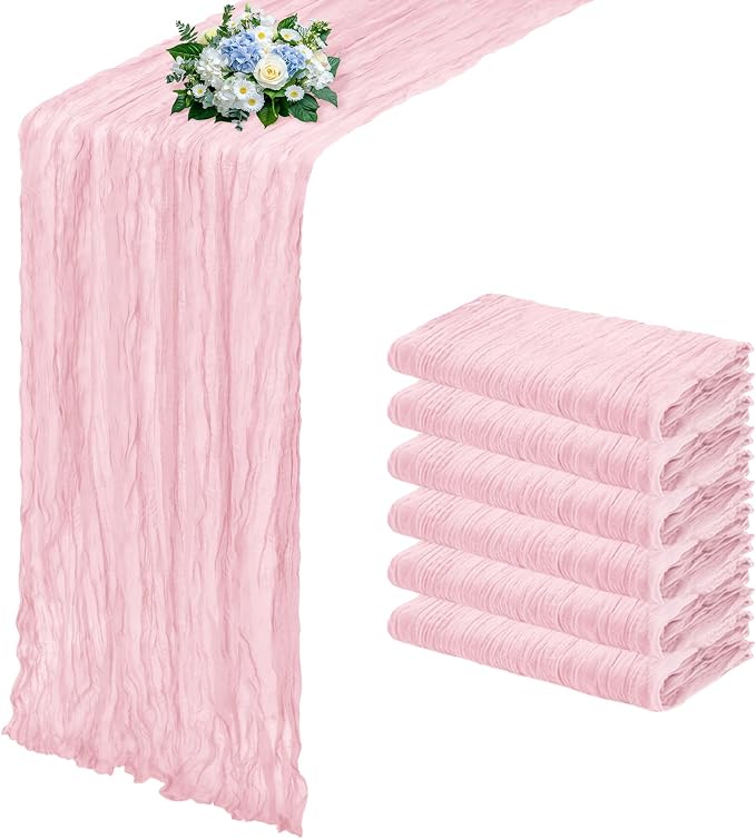 6 Pack Light Pink Cheesecloth Table Runner 17x108 Inch Semi Sheer Boho Gauze by Unknown