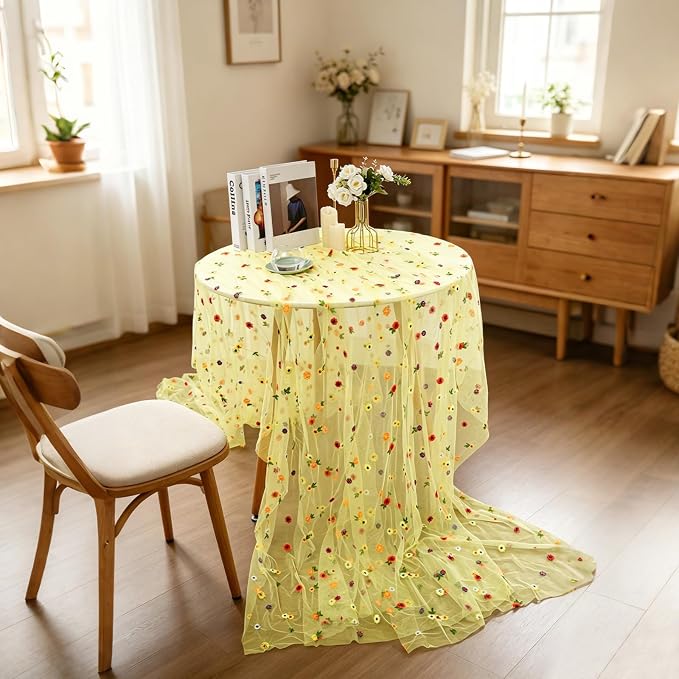 BINBE 6pcs Daisy Spring Table Runner Embroidery Gauze 10FT Florals Seasonal - Image 5