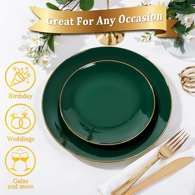 Nervure 100Pcs Green and Gold Plastic Plates - Image 5