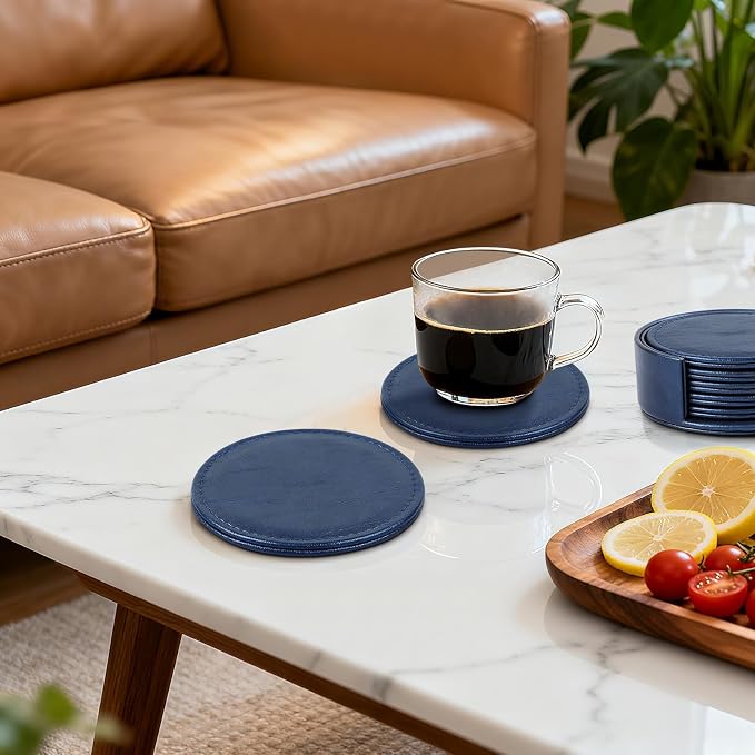 Leather Coasters Set of 6 with Holder, Tabletop Protection, Coffee Table & Bar - Image 8