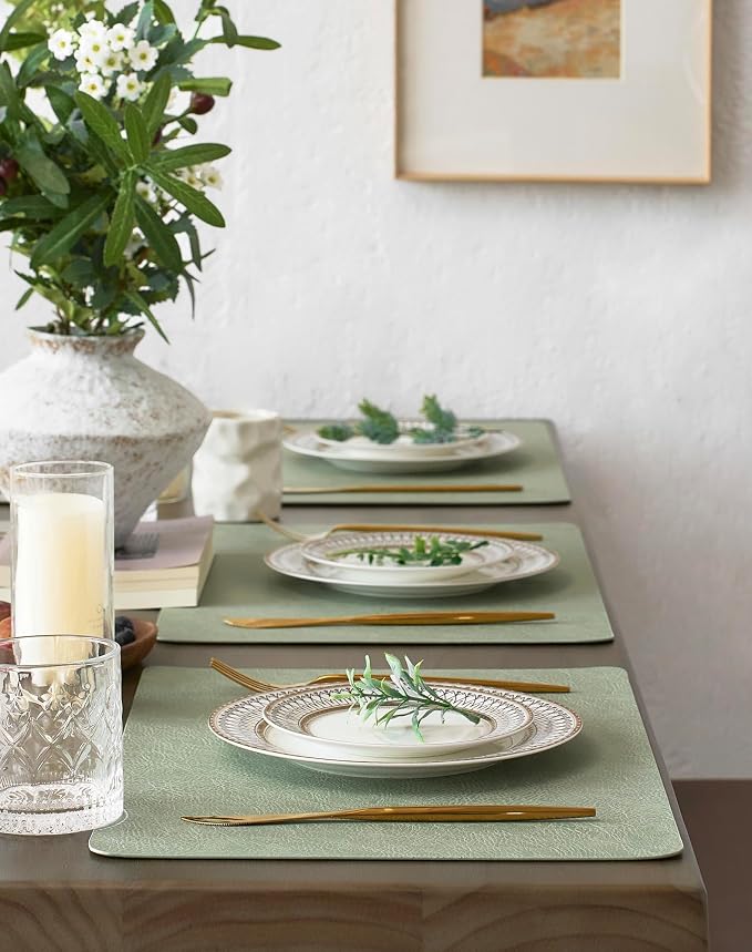 Leetaltree Reversible Faux Leather Placemats and Coasters Set of 12, 12x17 Inch - Image 3