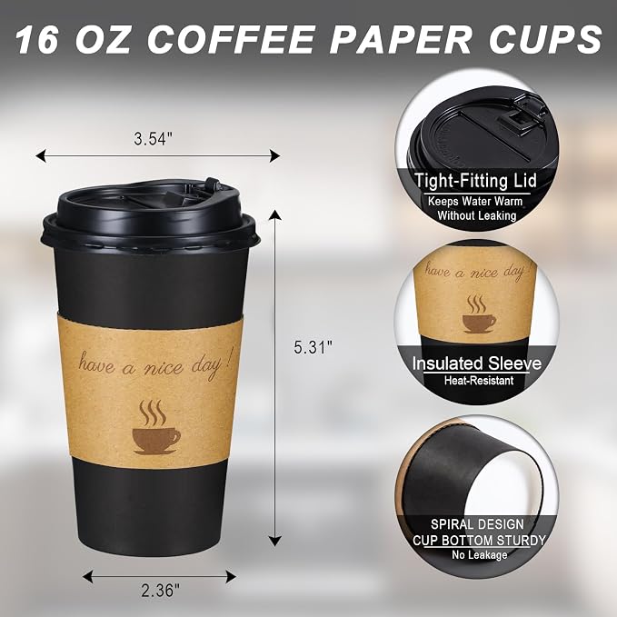 Lamosi 100 Pack 16 oz Coffee Cups, Disposable To Go Paper Cups - Image 2