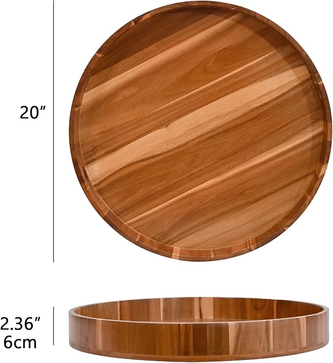 20 Inch Extra Large Round Serving Tray HeavyDuty Acacia Wood Tray - Image 4